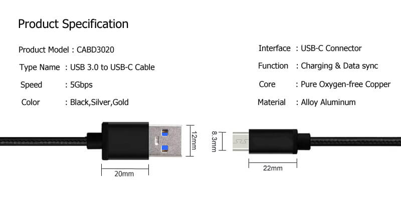 USB C to USB A Cable CABD3020