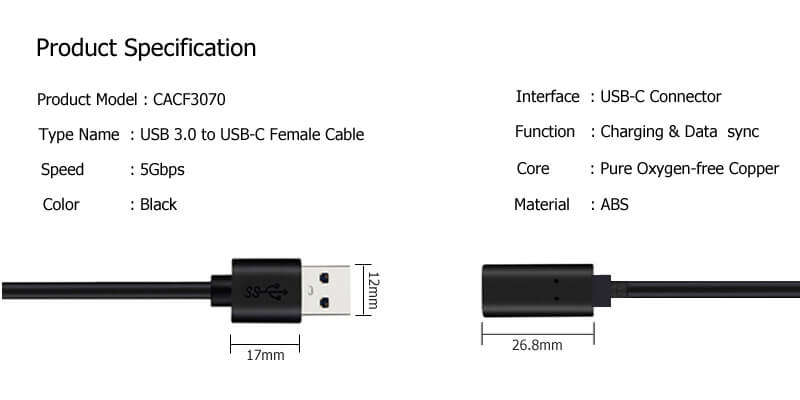 USB C to USB A Cable CACF3070