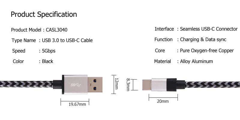 USB C to USB A Cable CASL3040