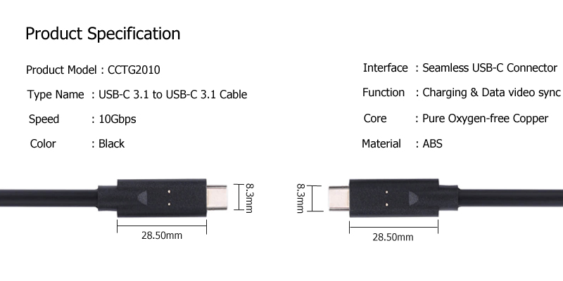 USB C to USB C Cable CCTG2010 SPECIFICATION